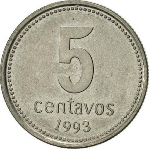 Реверс монеты Аргентина, 5 сентаво, 1993-1995