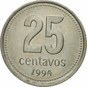 Реверс монеты Аргентина, 25 сентаво, 1993-1996
