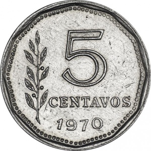 Реверс монеты Аргентина, 5 сентаво, 1970-1975