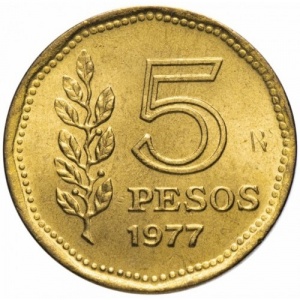 Реверс монеты Аргентина, 5 песо, 1976-1977