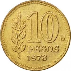 Реверс монеты Аргентина, 10 песо, 1976-1978