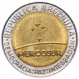 Аверс монеты Аргентина, 1 песо, 1998, Меркосур - общий рынок стран Южной Америки