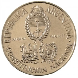 Аверс монеты Аргентина, 2 песо, 1994, Национальное Учредительное собрание