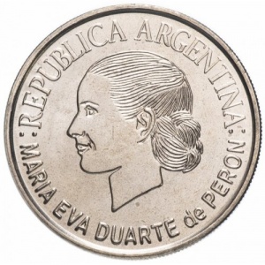 Аверс монеты Аргентина, 2 песо, 2002, 50 лет со дня смерти Марии Эвы Дуарте де Перон