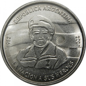 Аверс монеты Аргентина, 2 песо, 2007, 25 лет оккупации Фолклендских островов