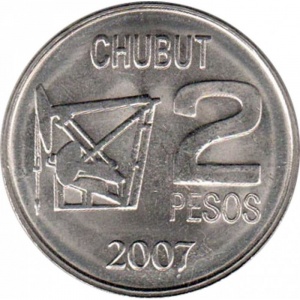 Реверс монеты Аргентина, 2 песо, 2007, 100 лет нахождению нефти в Аргентине