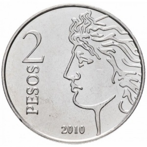 Реверс монеты Аргентина, 2 песо, 2010, 75 лет Центральному банку Аргентины