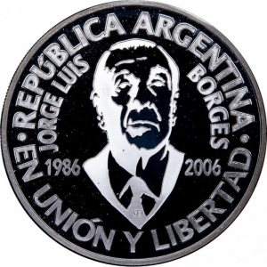 Аверс монеты Аргентина, 1 песо, 2006, 20 лет со дня смерти Хорхе Луиса Борхеса