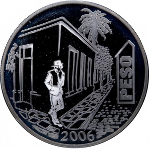 Реверс монеты Аргентина, 1 песо, 2006, 20 лет со дня смерти Хорхе Луиса Борхеса