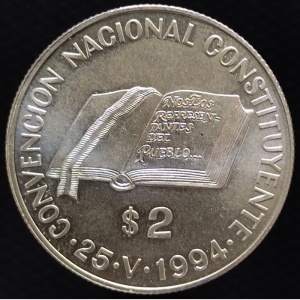 Реверс монеты Аргентина, 2 песо, 1994, Национальное Учредительное собрание