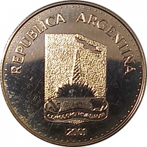 Аверс монеты Аргентина, 5 песо, 2001, 100 лет со дня основания города Комодоро-Ривадавия