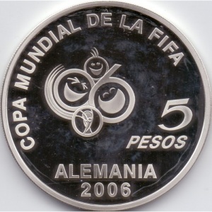 Реверс монеты Аргентина, 5 песо, 2003, ФИФА - XVIII Чемпионат мира по футболу в Германии 2006