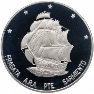 Реверс монеты Аргентина, 25 песо, 2002, Парусник "Presidente Sarmiento"