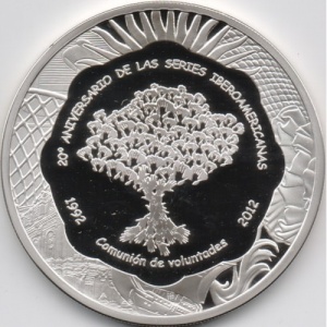 Реверс монеты Аргентина, 25 песо, 2012, 20 лет Иберо-Американской серии