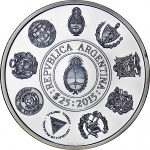 Аверс монеты Аргентина, 25 песо, 2015, Иберо-Америка - Культурные связи