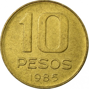 Реверс монеты Аргентина, 10 песо, 1984-1985
