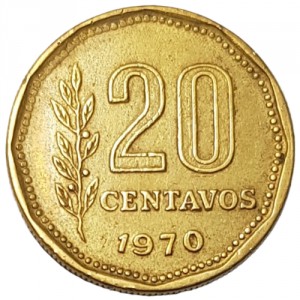 Реверс монеты Аргентина, 20 сентаво, 1970-1976