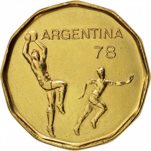 Аверс монеты Аргентина, 20 песо, 1977-1978, Чемпионат мира по футболу, Аргентина 1978