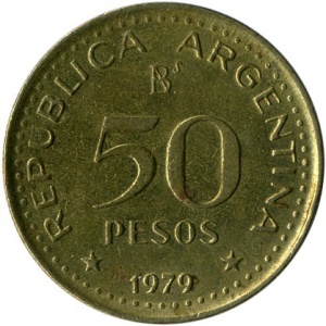Аверс монеты Аргентина, 50 песо, 1979, 100 лет завоевания Патагонии