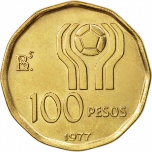 Реверс монеты Аргентина, 100 песо, 1977-1978, Чемпионат мира по футболу, Аргентина 1978