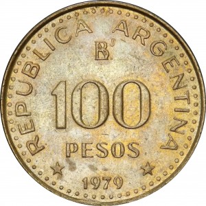 Аверс монеты Аргентина, 100 песо, 1979, 100 лет завоевания Патагонии