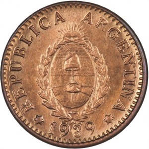 Аверс монеты Аргентина, 1 сентаво, 1939-1944
