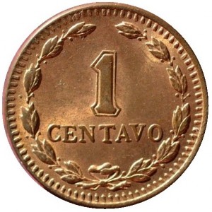 Реверс монеты Аргентина, 1 сентаво, 1939-1944