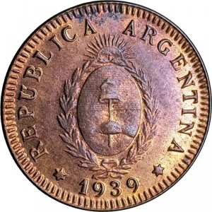 Аверс монеты Аргентина, 2 сентаво, 1939-1947