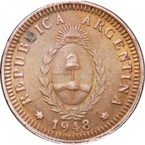 Аверс монеты Аргентина, 2 сентаво, 1948-1950
