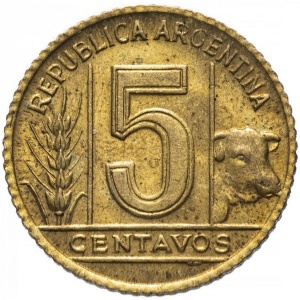 Аверс монеты Аргентина, 5 сентаво, 1942-1950