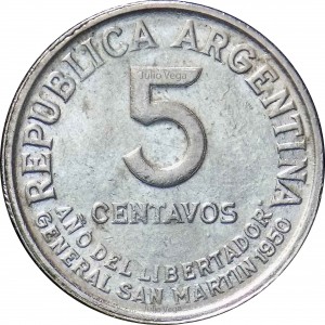 Аверс монеты Аргентина, 5 сентаво, 1950