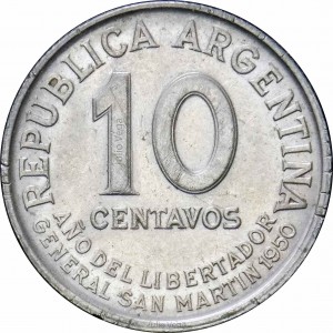 Аверс монеты Аргентина, 10 сентаво, 1950
