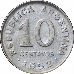 Аверс монеты Аргентина, 10 сентаво, 1952-1953