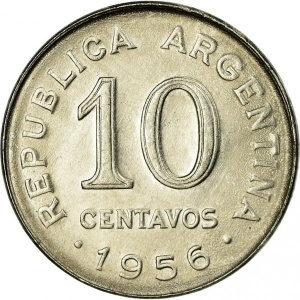 Аверс монеты Аргентина, 10 сентаво, 1954-1956