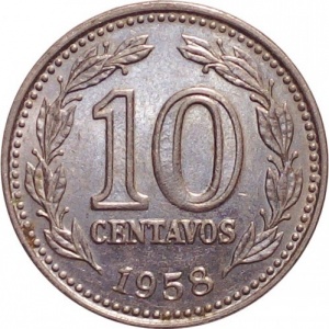 Реверс монеты Аргентина, 10 сентаво, 1957-1959