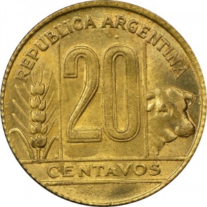 Аверс монеты Аргентина, 20 сентаво, 1942-1950
