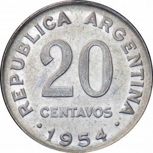 Аверс монеты Аргентина, 20 сентаво, 1954-1956
