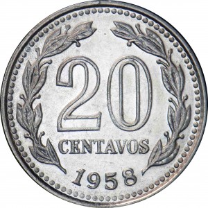 Реверс монеты Аргентина, 20 сентаво, 1957-1961