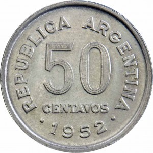 Аверс монеты Аргентина, 50 сентаво, 1952-1956