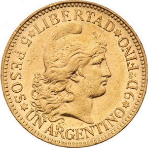 Реверс монеты Аргентина, 5 песо, 1881-1896