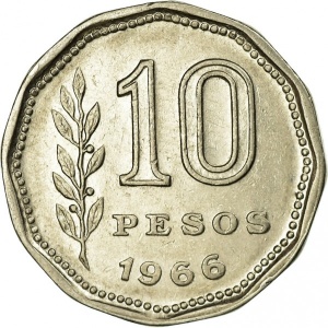 Реверс монеты Аргентина, 10 песо, 1962-1968