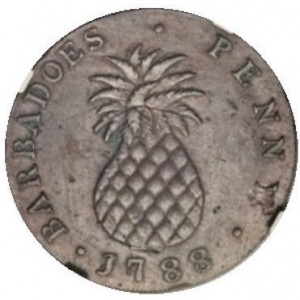 Реверс монеты Барбадос, 1 пенни, 1788, Малая голова, большой ананас