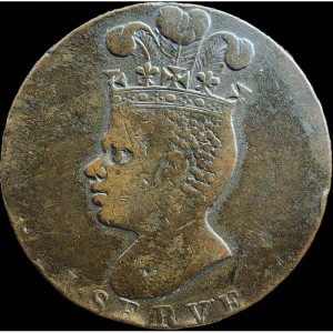 Аверс монеты Барбадос, 1 пенни, 1788, Большая голова, большой ананас