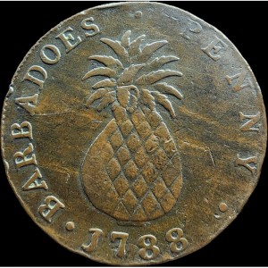 Реверс монеты Барбадос, 1 пенни, 1788, Большая голова, большой ананас