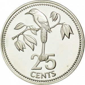 Реверс монеты Белиз, 25 центов, 1975-1981