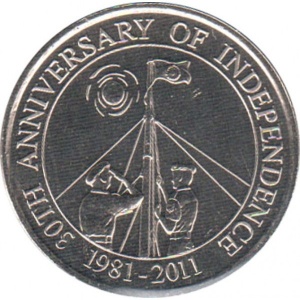 Реверс монеты Белиз, 2 доллара, 2011, 30 лет Независимости