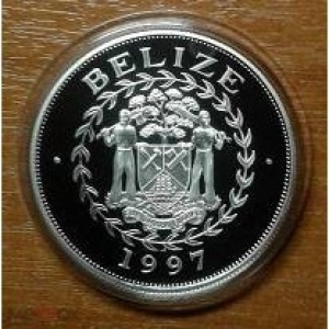 Аверс монеты Белиз, 5 долларов, 1997, 50 лет свадьбе Королевы Елизаветы II и Принца Филиппа