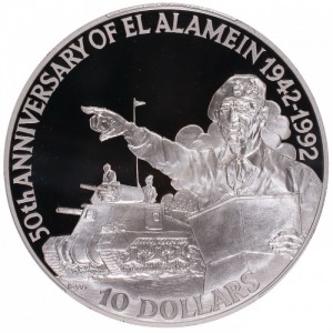 Реверс монеты Белиз, 10 долларов, 1992, 50 лет битве при Эль-Аламейне