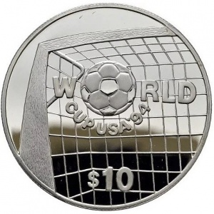Реверс монеты Белиз, 10 долларов, 1994, Чемпионат мира по футболу 1994