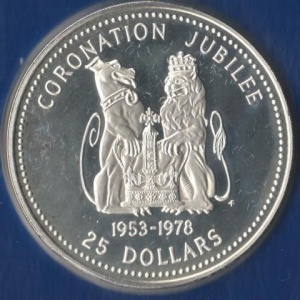 Реверс монеты Белиз, 25 долларов, 1978, 25 лет коронации Королевы Елизаветы II